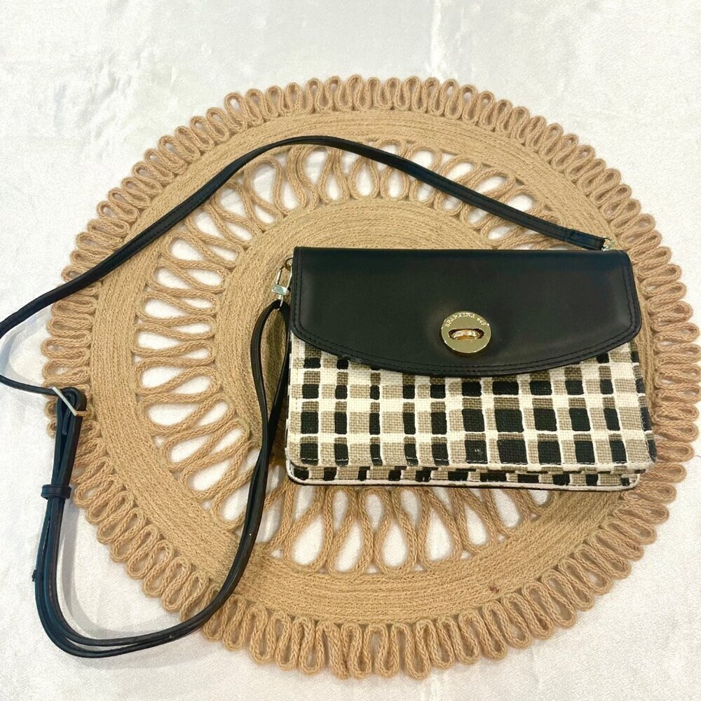 Spartina 449 Simone Phone City Market Crossbody Linen & Leather Bag - Picture 2 of 13